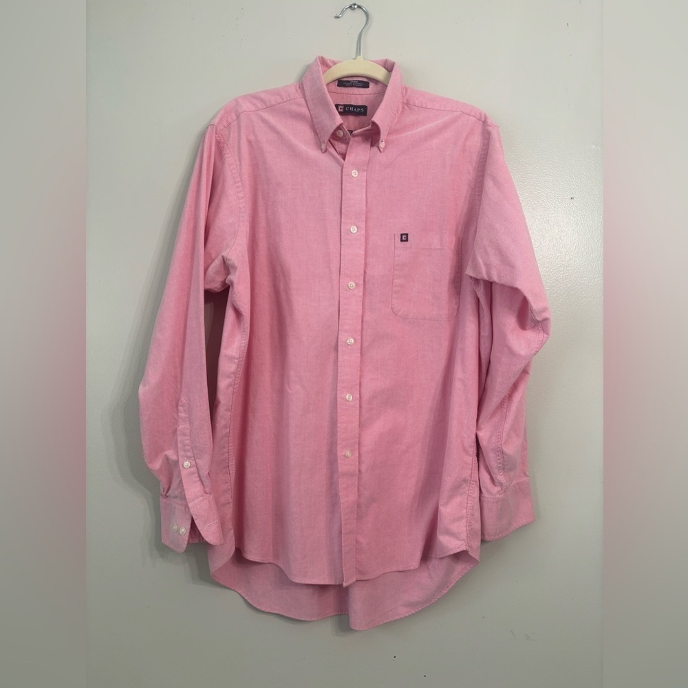 Chaps Oxford Button-Up Shirt Men's Size L 16-16.5 34/35 Pink Long Sleeve